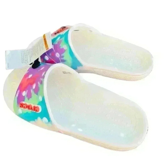NEW CROCS - Iconic Tie Dye - Multicolor FUN comfort slides w/ holes for charms - Picture 6 of 8